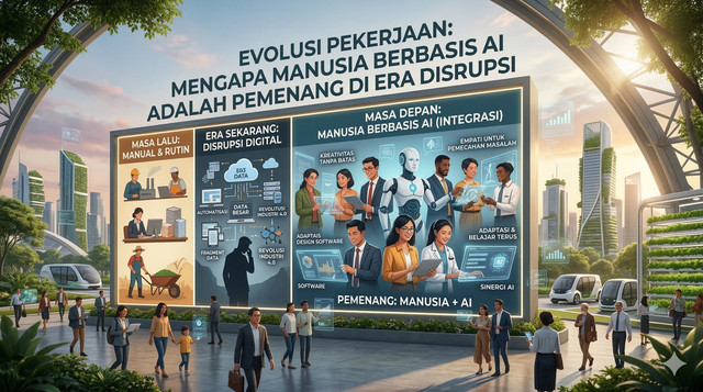 Gambar Ilustrasi Manusia + AI ( Sumber : Gemini )