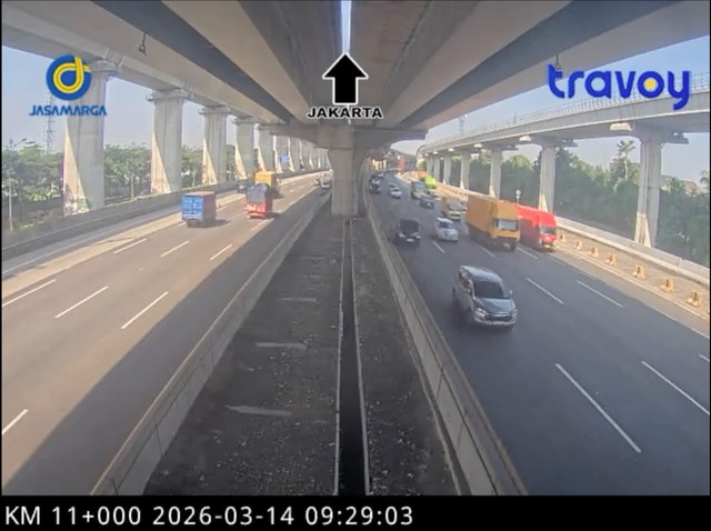 Pantauan CCTV Tol Japek, Sabtu pagi (14/3/2026). Foto: Dok. binamarga.pu.go.id