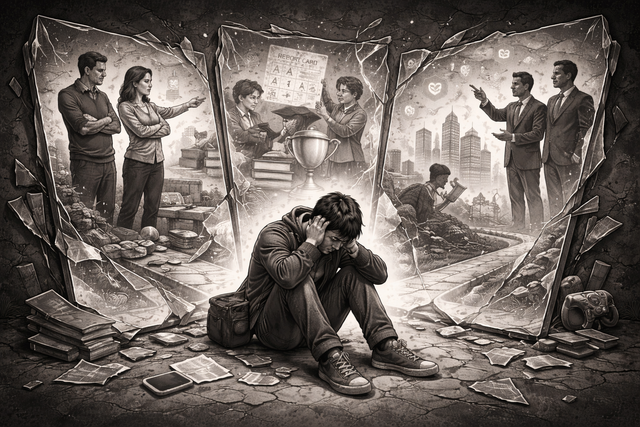 ilustrasi pemuda yang hilang arah karena dunia