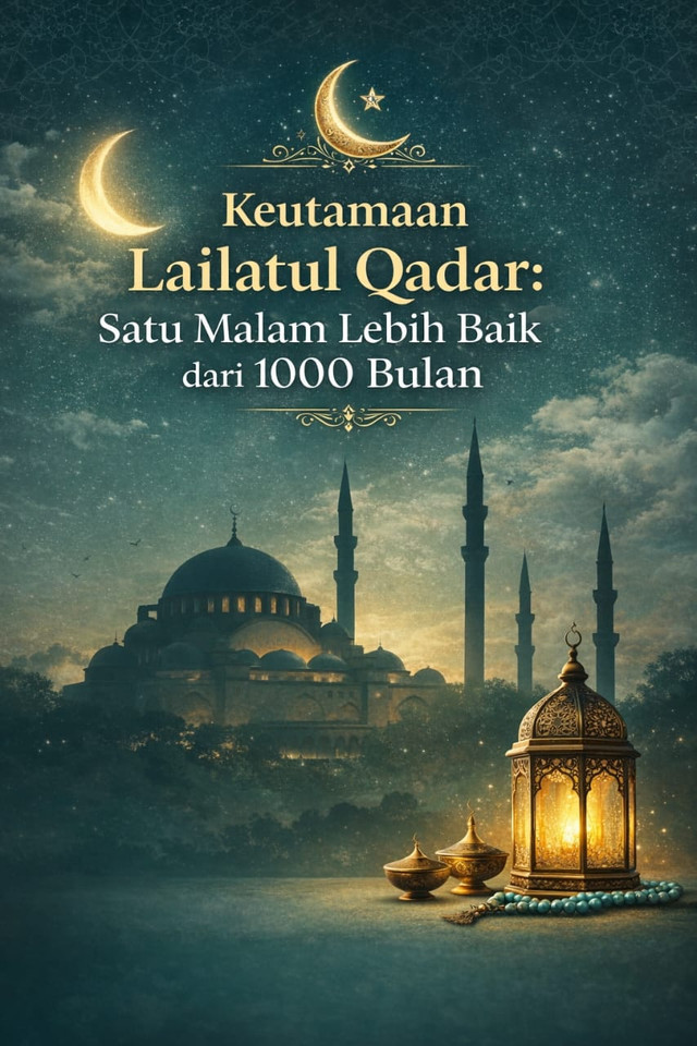 Ilustrasi suasana malam Ramadan dengan langit berbintang dan siluet masjid yang menggambarkan kemuliaan malam Lailatul Qadar, malam yang lebih baik dari seribu bulan.Sumber Foto:Ilustrasi dibuat menggunakan AI melalui ChatGPT.