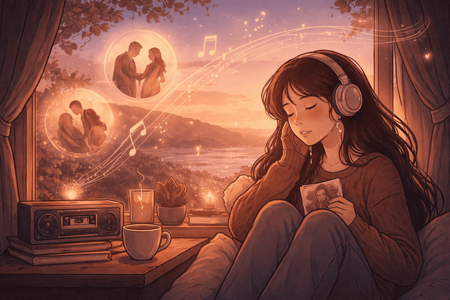 Nada mengalun, kenangan hadir; sebuah lagu menjadi ruang sunyi tempat rindu berbicara. Gambar ini dihasilkan dari Gemini AI.