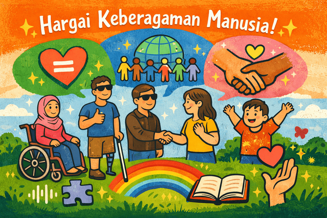 Ilustrasi hangat tentang keberagaman: perbedaan dirangkul, kesetaraan dirayakan, dan kemanusiaan dipersatukan. Gambar ini dihasilkan dari Gemini AI.