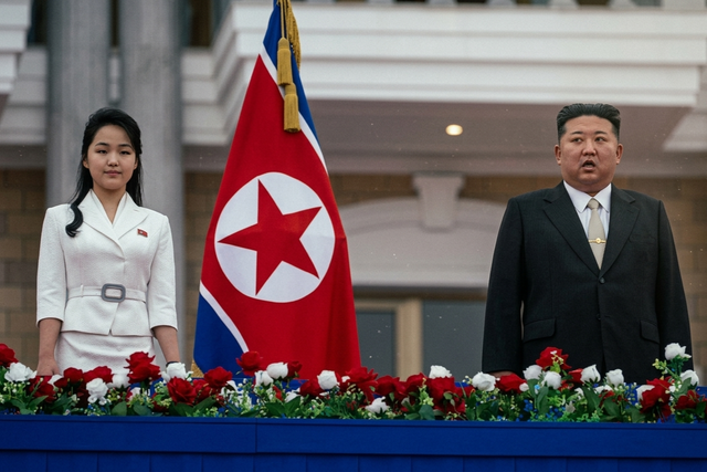 Kim Ju Ae (kiri) dan Kim Jong Un (kanan). Gambar dihasilkan oleh AI