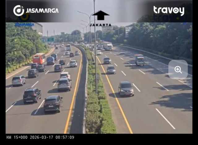 Lalu lintas Tol Jagorawi hingga exit Gadog pagi ini, pada Selasa (17/3). Foto: Dok. CCTV Travoy Jasa Marga