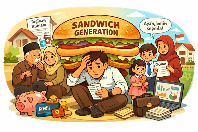 Diimpit cinta dan tanggung jawab, generasi sandwich menelan sunyi di tengah keluarga. Gambar ini dihasilkan dari Gemini AI.