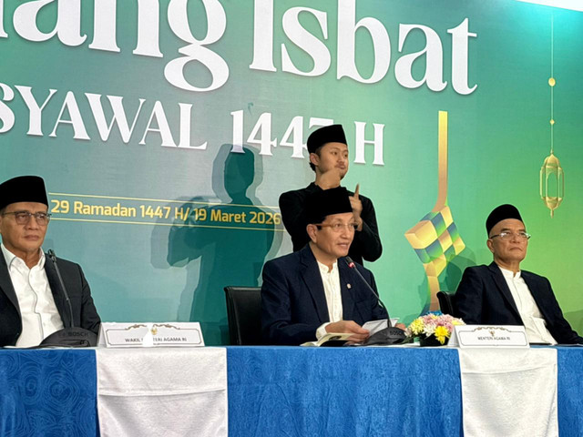 Menag Nasaruddin Umar dalam konpers sidang Isbat di Kantor Kemenag, Jakpus, Kamis (19/3). Foto: Amira Nada/kumparan