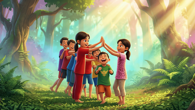 Ilustrasi anak-anak yang sedang bermain di taman bermain (Sumber: Generated by AI)
