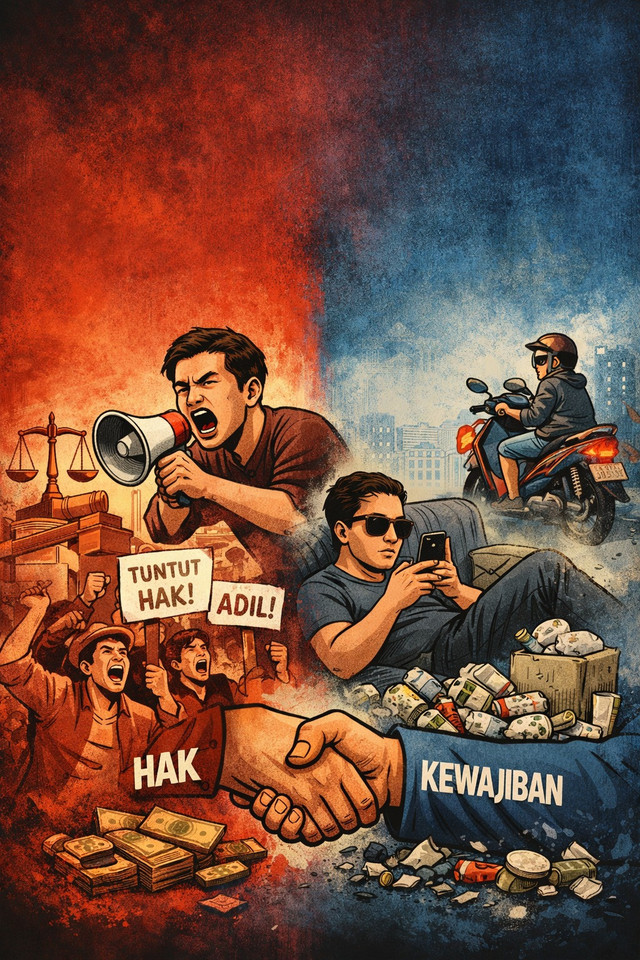 Hak vs kewajiban dalam ketidakseimbangan. Gambar ini dibuat oleh Gemini AI