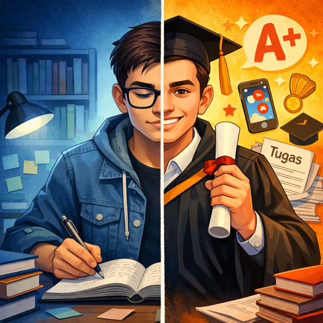 Ilustrasi mahasiswa belajar dan lulus. Foto: Generated by AI