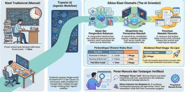 Ilustrasi alur ai yang dimanfaatkan dalam otomatisasi penelitian (dibuat menggunakan NotebookLM). 