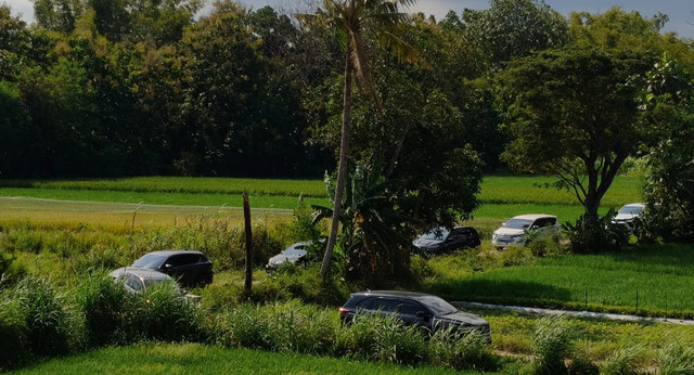 Momen pemudik melintasi jalan persawahan untuk menuju Gerbang Tol Purwomartani, Kalasan Kabupaten Sleman. Peristiwa ini terjadi awal arus balik hingga 24 Maret lalu.  Foto: Dok. Istimewa