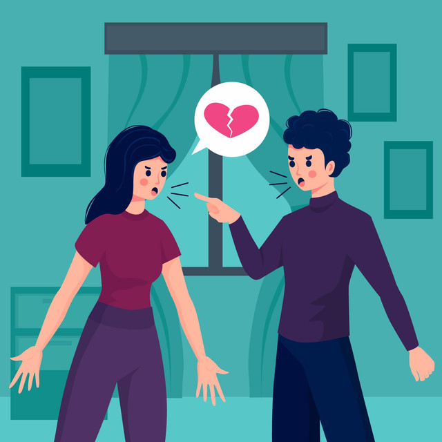 Ilustrasi Ego Digital Akibat Standar Semu Media Sosial (Sumber: https://www.freepik.com/free-vector/couple-conflicts-relationship-concept_9175145.htm#fromView=search&page=3&position=14&uuid=57143ced-7dbd-414a-b2d6-e79f9f72f4be&query=bad+marriage)