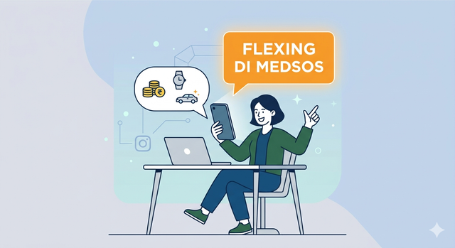 ilustrasi seseorang sedang FlexingKokomara di media sosial (dibuat menggunakan Gemini AI) 