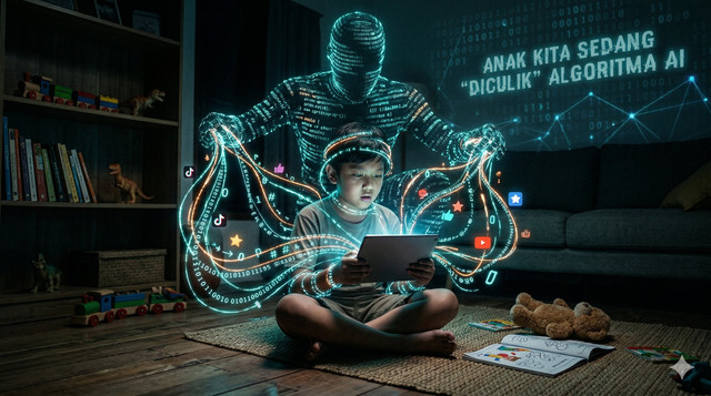 Anak kecanduan Sosmed. Foto: Generated by AI