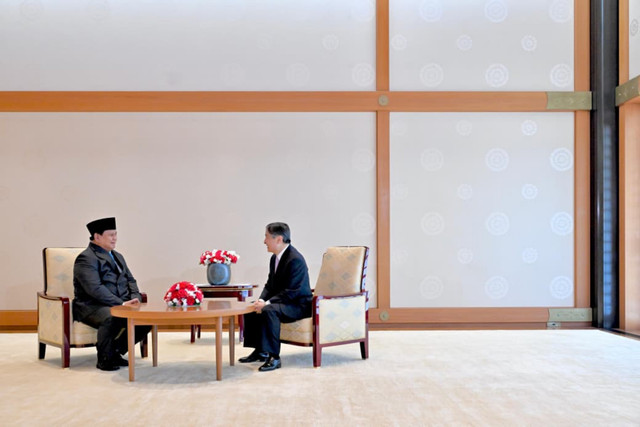 Presiden Republik Indonesia Prabowo Subianto melakukan kunjungan kehormatan kepada Kaisar Jepang Naruhito di Istana Kekaisaran Jepang, Tokyo pada Senin (30/3/2026). Foto: Dok. Biro Pers, Media, dan Informasi Sekretariat Presiden