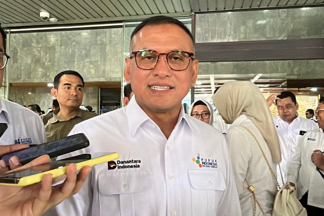 Direktur Utama PT Pupuk Indonesia (Persero), Rahmad Pribadi di Kantor Kementerian Pertanian (Kementan), Senin (30/3/2026). Foto: Widya/kumparan