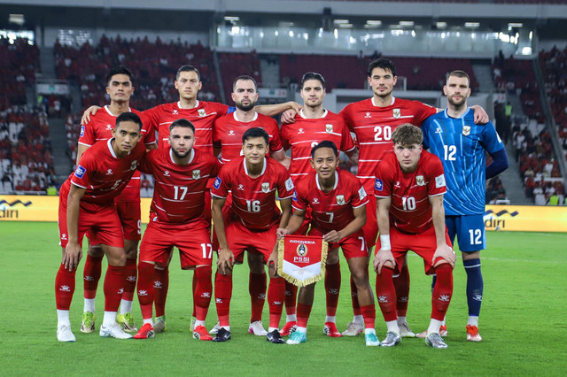  Timnas Indonesia berfoto sebelum pertandingan FIFA Series 2026 antara Timnas Indonesia vs Saint Kitts and Nevis di Stadion Gelora Bung Karno, Jumat (27/3/2026). Foto: Iqbal Firdaus/kumparan