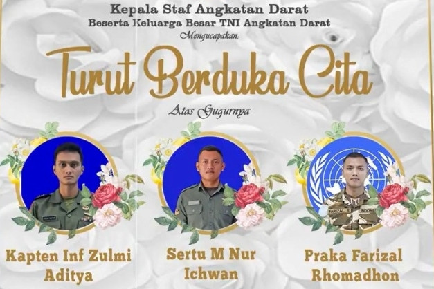 Prajurit Satgas Yonmek TNI Konga XXIII-S/UNIFIL yang gugur di Lebanon. Foto: X/@tni_ad
