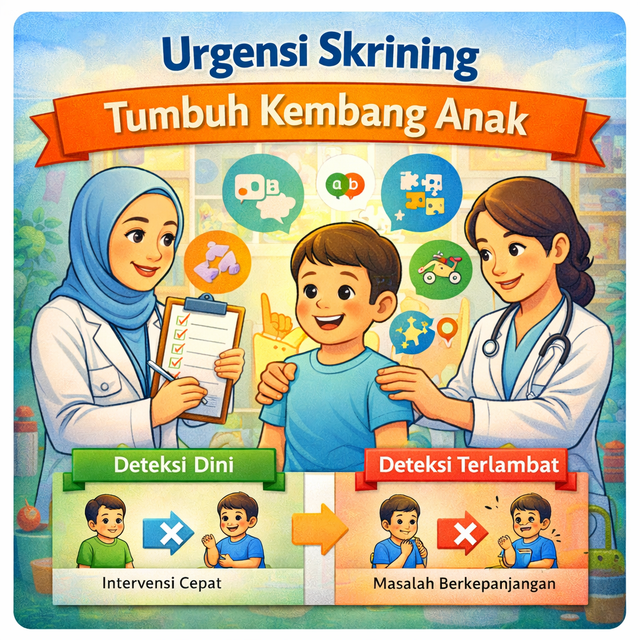 Ilustrasi Urgensi Skrining Tumbuh Kembang Anak (Sumber Gambar: ChatGPT AI)