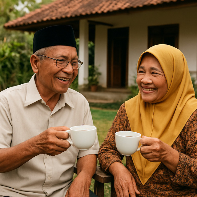 Ilustrasi seorang pensiunan bersama istrinya (Digambar dengan AI)