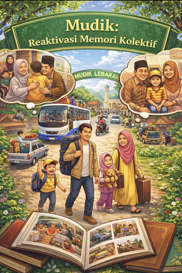 Ilustrasi mudik sebagai reaktivasi memori kolektif. Sumber: Dok. AI 