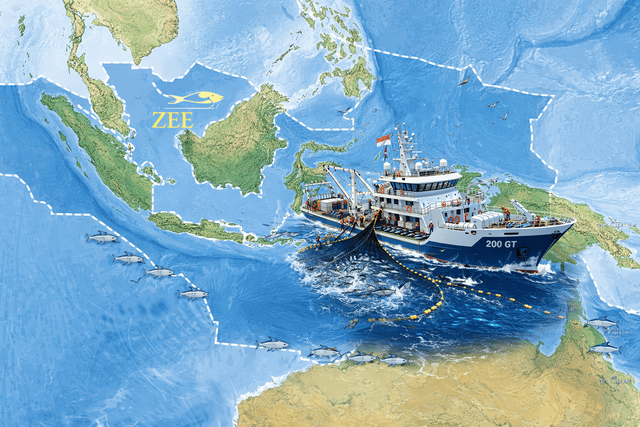 Ilustrasi kapal ikan Indonesia menangkap ikan di ZEE Indonesia. Foto: Dokumentasi pribadi