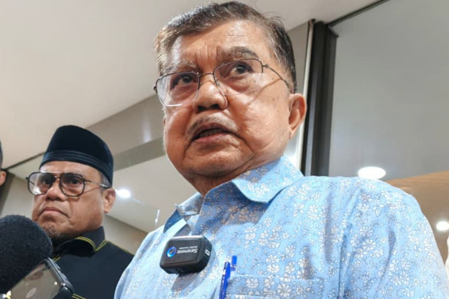 Doorstop Jusuf Kalla di Bareskrim Polri pada Rabu (8/4/2026). Foto: Kevin Daniel/kumparan