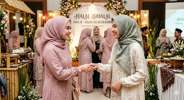 Dua muslimah menghadiri halal bihalal, foto : dokumen pribadi Joko Segara
