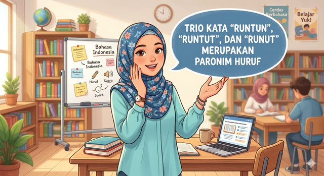 Penjelasan kata "runtun", "runtut", dan "runut". Foto: Gemini AI