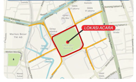 Ditlantas Polda Metro Jaya mengimbau pengendara menghindari kawasan Lapangan Banteng, Jakpus pada 10-12 April 2026 karena ada Lebaran Betawi.