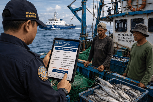 Ilustrasi e-tilang laut pada pengawasan kapal penangkap ikan (foto: Moh Nur Nawawi)