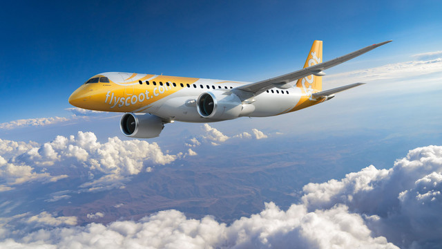 Pesawat Embraer E190-E2 maskapai Scoot. Foto: Dok. Scoot