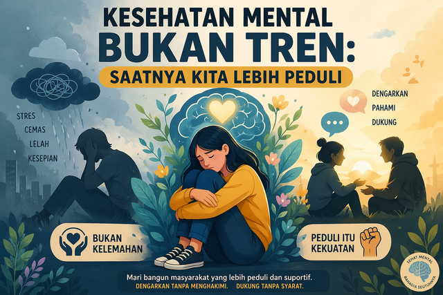 Perjuangan seseorang dengan stres dan kesepian, serta pentingnya dukungan dan empati dari orang sekitar. Gambar ini dibuat oleh ChatGPT