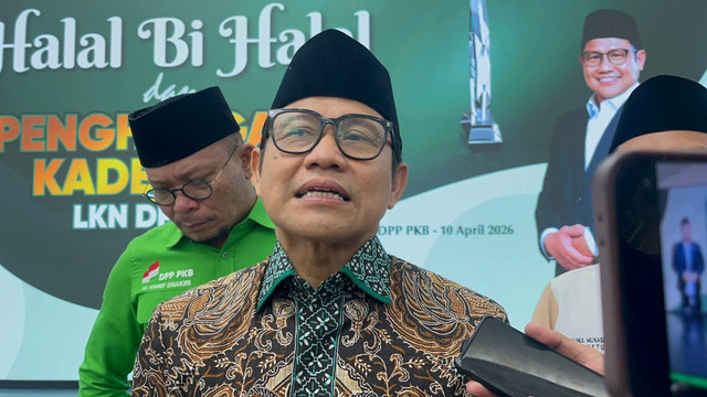 Ketua Umum PKB Muhaimin Iskandar (Cak Imin) usai Halal Bihalal dan Penghargaan Kaderisasi di Kantor DPP PKB, Jakarta Pusat, Jumat (10/4). Foto: Nasywa Athifah/kumparan