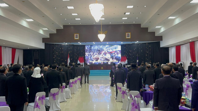 Suasana Munaslub Ikatan Alumni Lemhannas (IKAL) dan Lemhannas dalam rangka memilih ketum baru IKAL di Kantor Lemhannas, Jakarta Pusat pada Sabtu (11/4/2026). Foto: Abid Raihan/kumparan