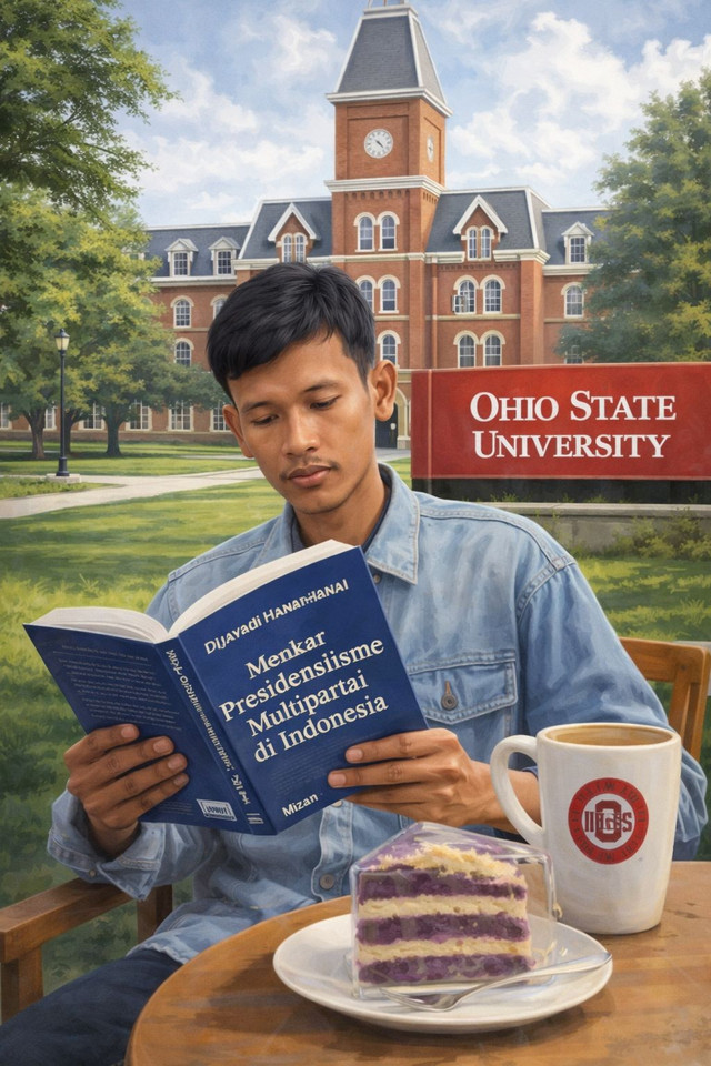 Ilustrasi membaca buku Menakar Presidensialisme Multipartai di Indonesia (Hasil Chat GPT)