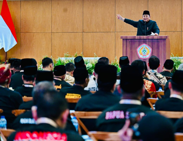 Presiden Prabowo saat menghadiri Musyawarah Nasional (Munas) XVI PB Institut Pencak Silat Indonesia (IPSI) di JCC, Senayan, Jakarta, Sabtu (11/4/2026). Foto: Laily Rachev/Biro Pers Sekretariat Presiden