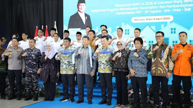 Sinergi pemerintah pusat, daerah, lembaga pembiayaan, dan perbankan dalam Kolaborasi Program Pembiayaan Perumahan dan Pemberdayaan Ekonomi Rakyat di Graha Gubernuran Bumi Beringin, Manado pada Rabu (8/4/2026). Foto: Dok. BNI