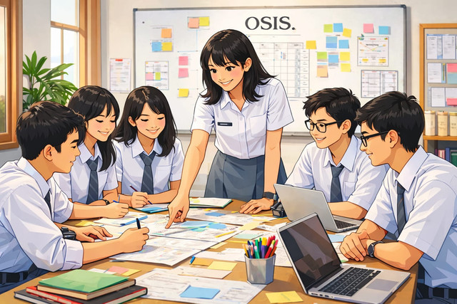 Ilustrasi kerja sama anggota OSIS (Artificial Intelligence)