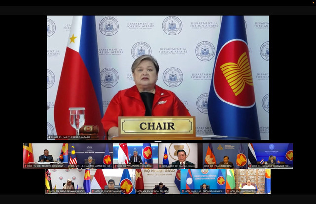 Pertemuan khusus Menteri Luar Negeri ASEAN yang digelar secara virtual membahas eskalasi konflik di Timur Tengah pada Senin (13/4/2026). Foto: X/@ASEAN
