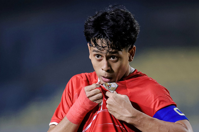Selebrasi pemain Timnas Indonesia U-17 Putu Ekayana Yoga usai mencetak gol ke gawang Timor Lester pada pertandingan grup A Piala AFF U-17 di Stadion Gelora Joko Samudro, Gresik, Jawa Timur, Senin (13/4/2026). Foto: Rizal Hanafi/ANTARA FOTO