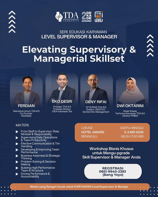 TDA Gelar Workshop Elevating Supervisory & Managerial Skillset di Bengkulu