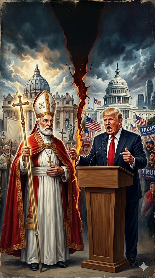 Ilustrasi Paus Leo XIV dan Trump tentang perang. Foto: Gemini AI
