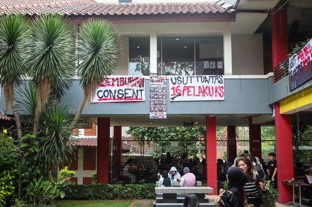 Kondisi setelah kasus kekerasan seksual (KS) di lingkungan Fakultas Hukum Universitas Indonesia, Depok, Jawa Barat, Selasa (14/4/2026). Foto: Iqbal Firdaus/kumparan