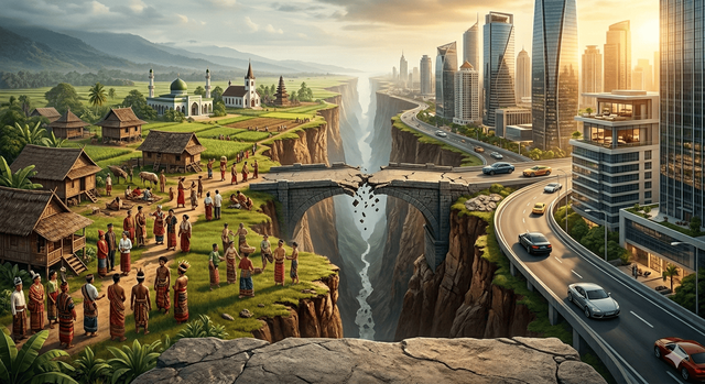 IIlustrasi ketimpangan ekonomi dan perbedaan suku. Generated with Gemini. 