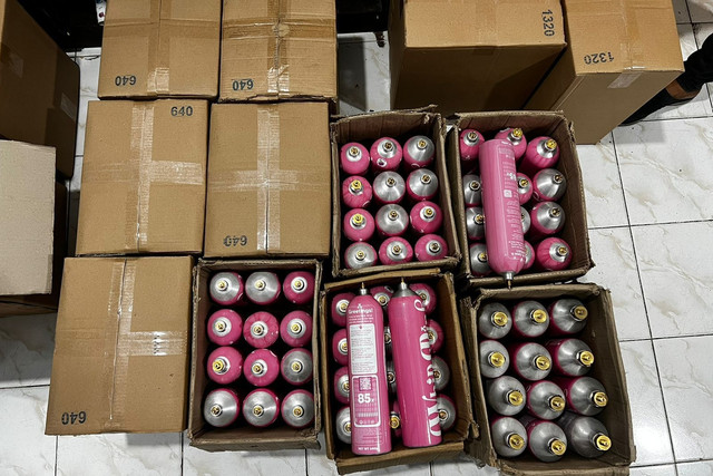 Barang bukti Gas N2O merk Whippink yang diamankan Dittipidnarkoba Bareskrim Polri di daerah Kemayoran, Jakarta Pusat. Foto: Bareskrim Polri