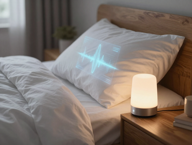 Kasur cerdas di Rumah Pintar 2.0 memantau kualitas tidur dan deteksi dini kesehatan, jauh melampaui sekadar lampu otomatis. (Sumber: Canva AI)