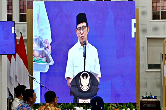 Suasana acara 'Satu Tahun Perjalanan Makan Bergizi Gratis dalam Upaya Pemberdayaan Masyarakat', di Kemenko PMK, Jakarta (16/4/2026). Foto: Kevin Daniel/kumparan