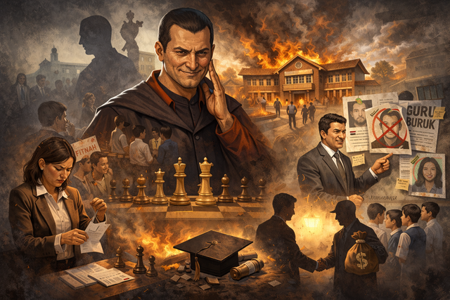 "ilustrasi “Politik Kotor di Balik Dunia Pendidikan: Ambisi Kekuasaan yang Menggerogoti Integritas, Profesionalisme, dan Masa Depan Sekolah//sumber: dokumen pribadi"