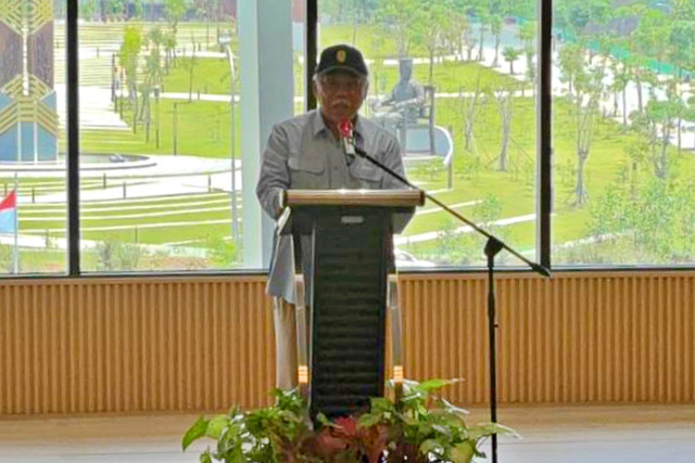 Kepala OIKN, Basuki Hadimuljono memberikan sambutan saat kunjungan pimpinan MPR ke IKN, Senin (20/4/2026). Foto: Abid Raihan/kumparan